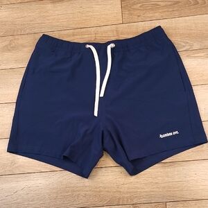 BAMBOO AVE Dark‎ Blue Solid Logo Large Mens Athletic Performance Workout Shorts